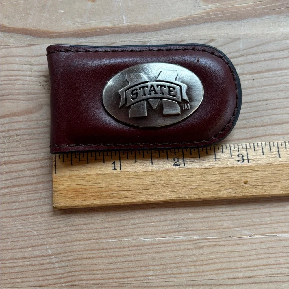 MISSISSIPPI STATE Leather Money Clip - Dark Brown and Silver...Genuine Leather - Picture 5 of 6